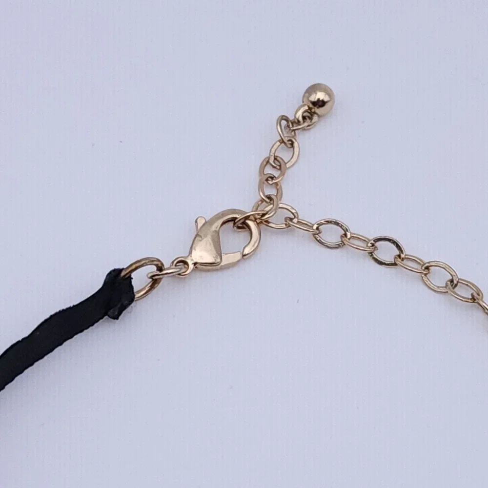 Black Velvet Gold Ring Choker Necklace – Adjustable Lobster Clasp Gothic Glam - Picture 2 of 6